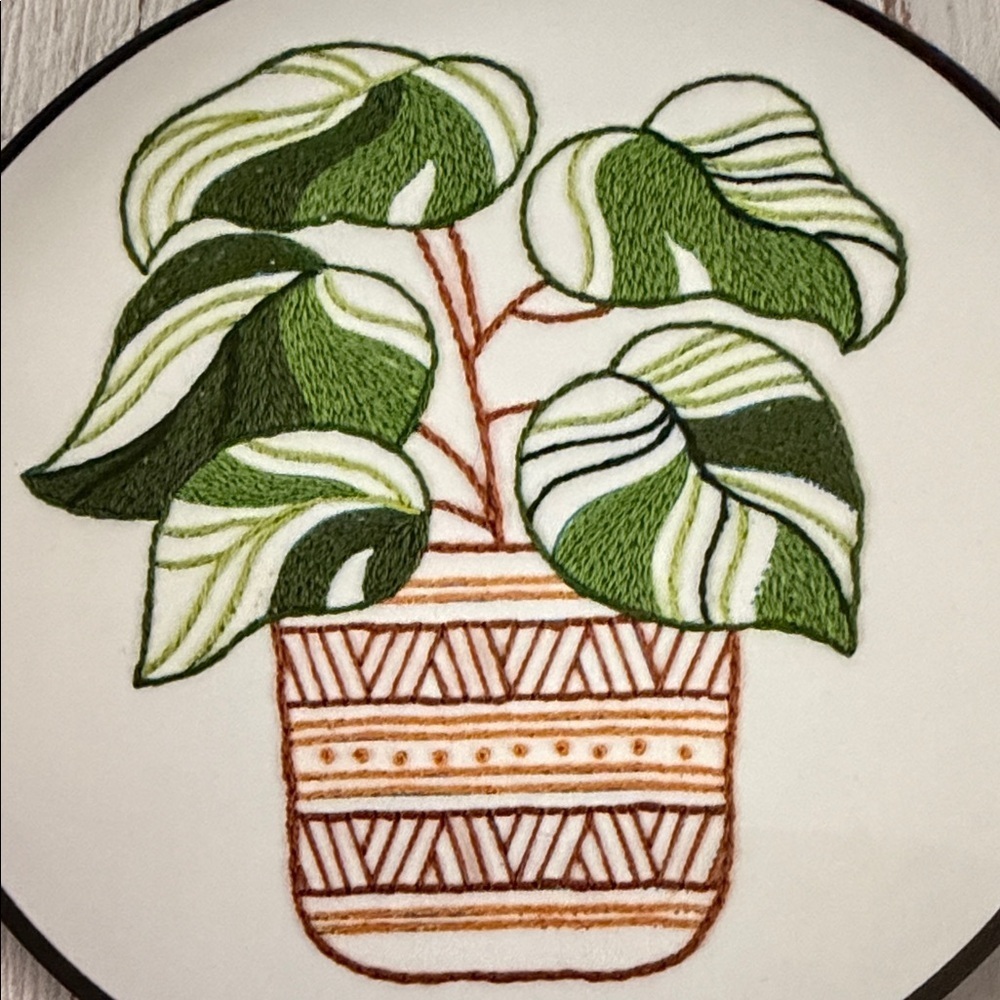 Bucilla Green and Orange Potted Plant Stamped Embroidery Kit - Picture 5 of 8